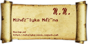 Mihályka Mína névjegykártya
